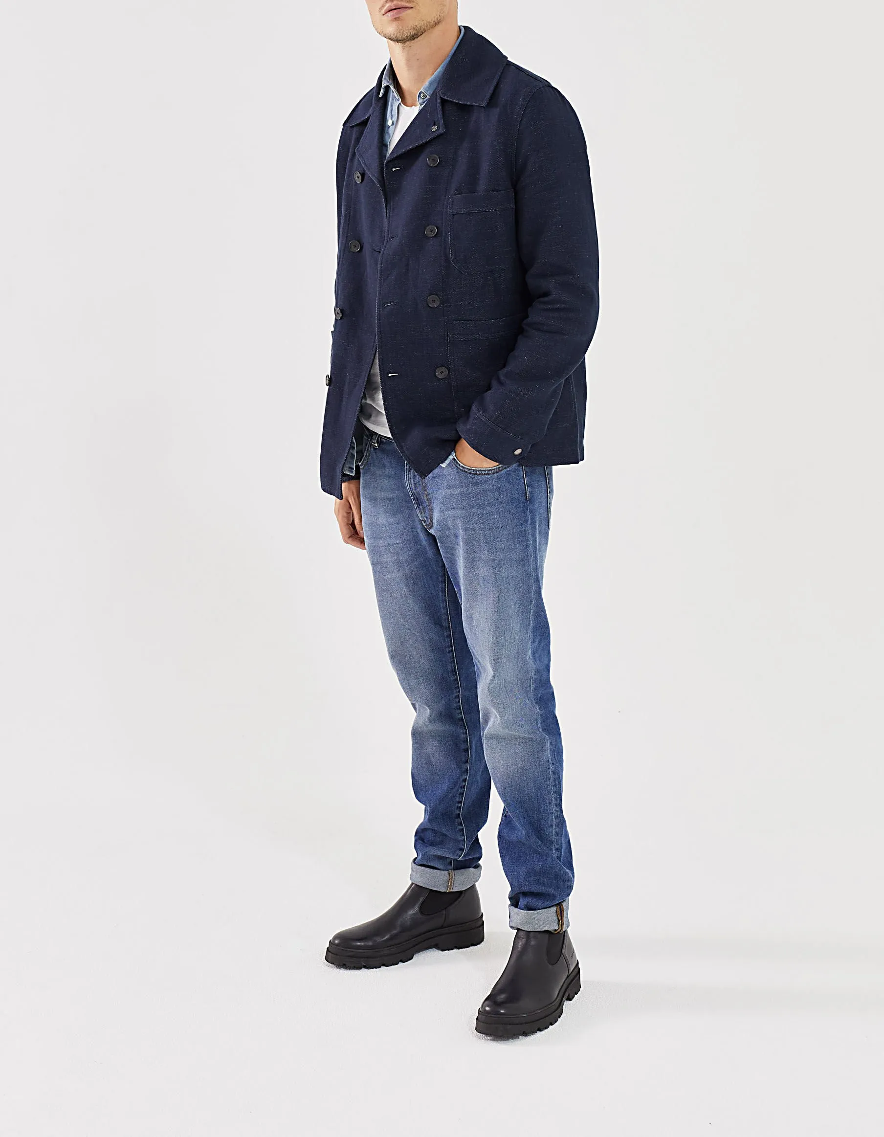 Caban indigo jacquard pois Homme