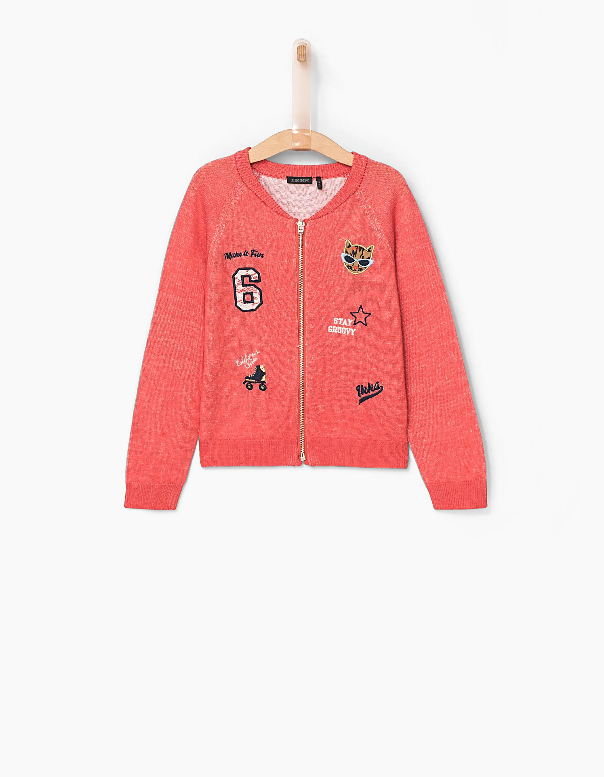 Cardigan orange foncé brodé fille