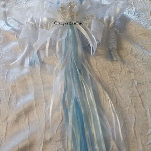 Jarretière de marié bleu et blanc dentelle