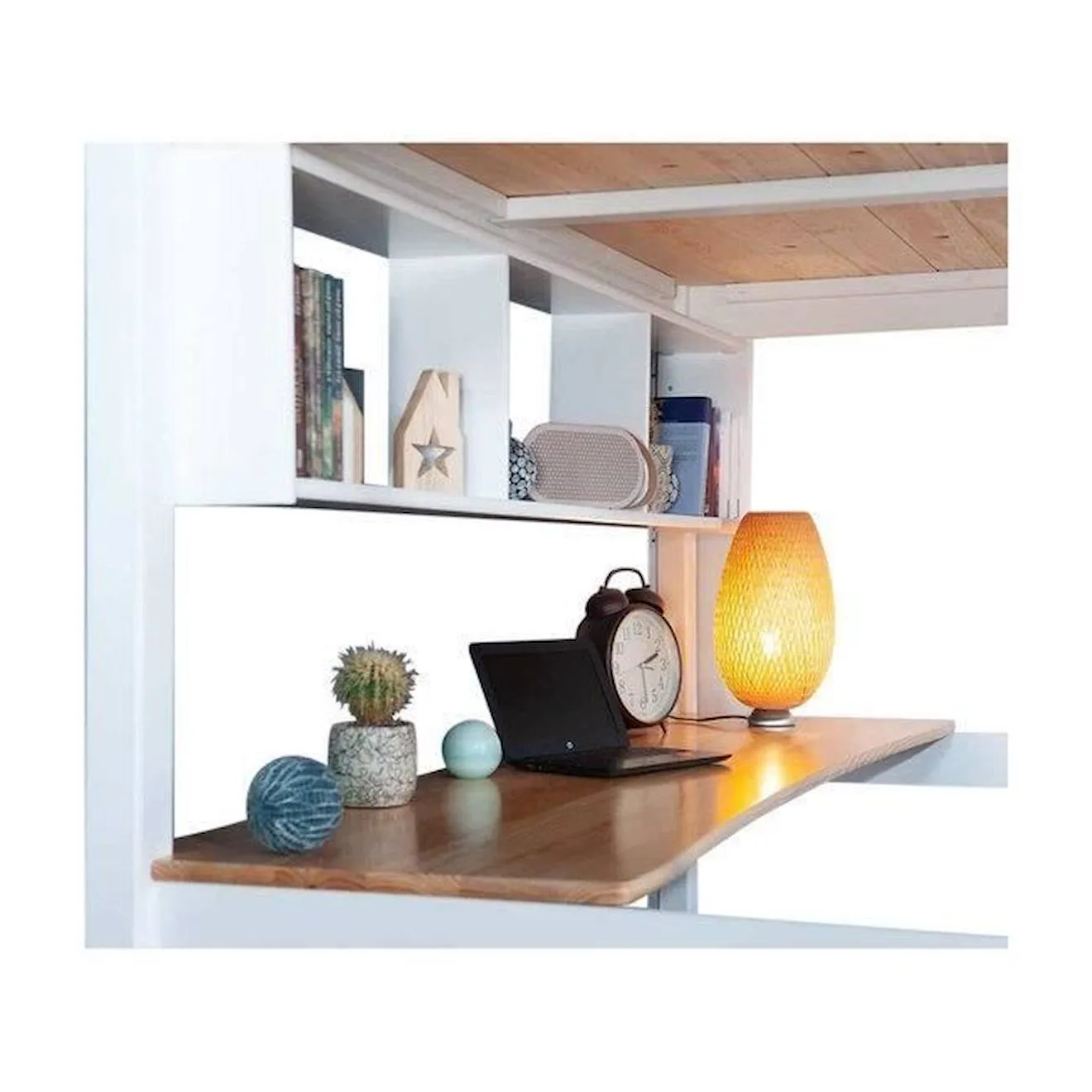 Lit mezzanine avec bureau Orphée - Bois massif - Blanc - 90x190 cm blanc - Akiten Retail