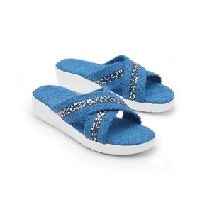 Mules croisées éponge rouge ou bleu