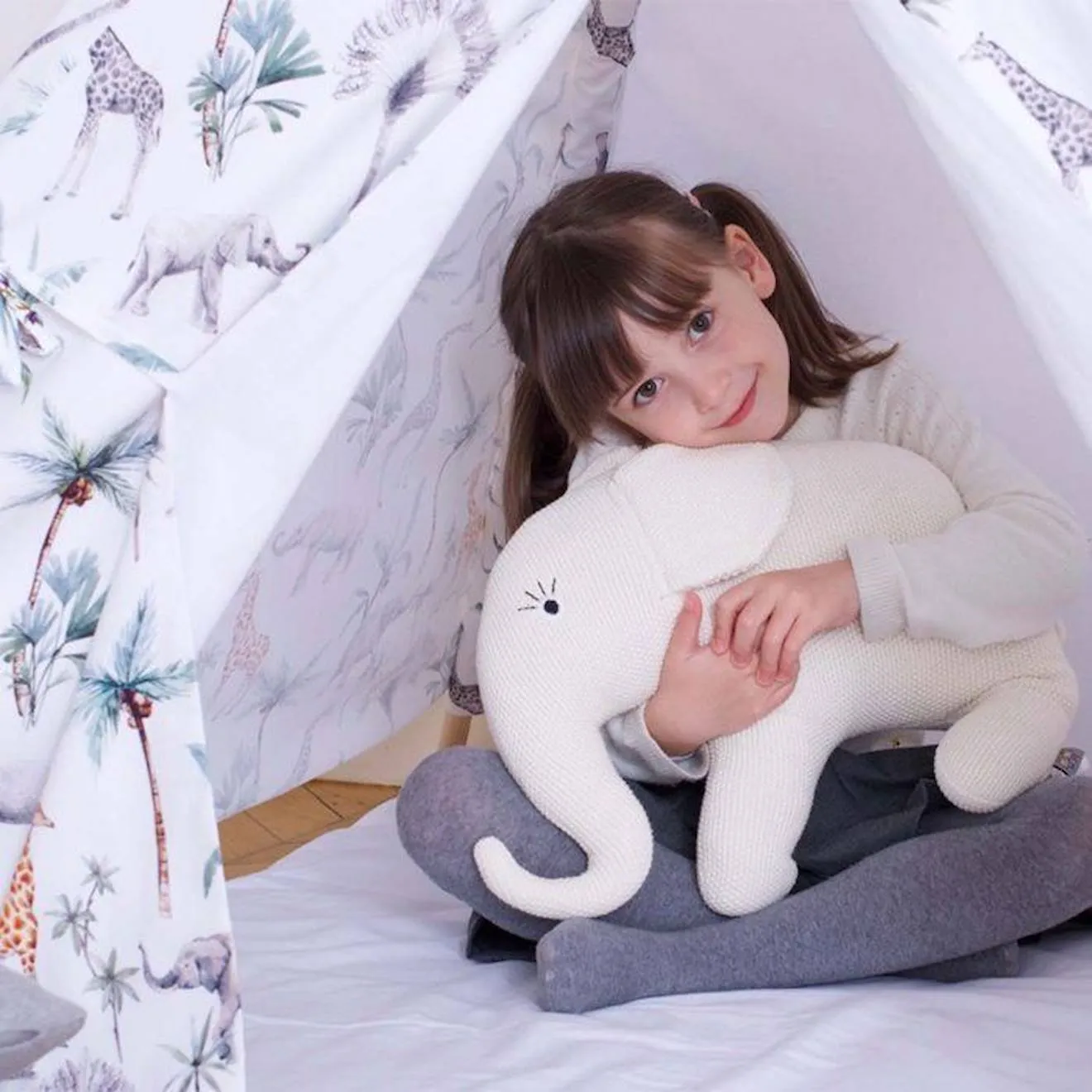Peluche Eléphant en tricot - SEVIRA KIDS - Plush - Beige - écru - Bébé beige - Sevira Kids