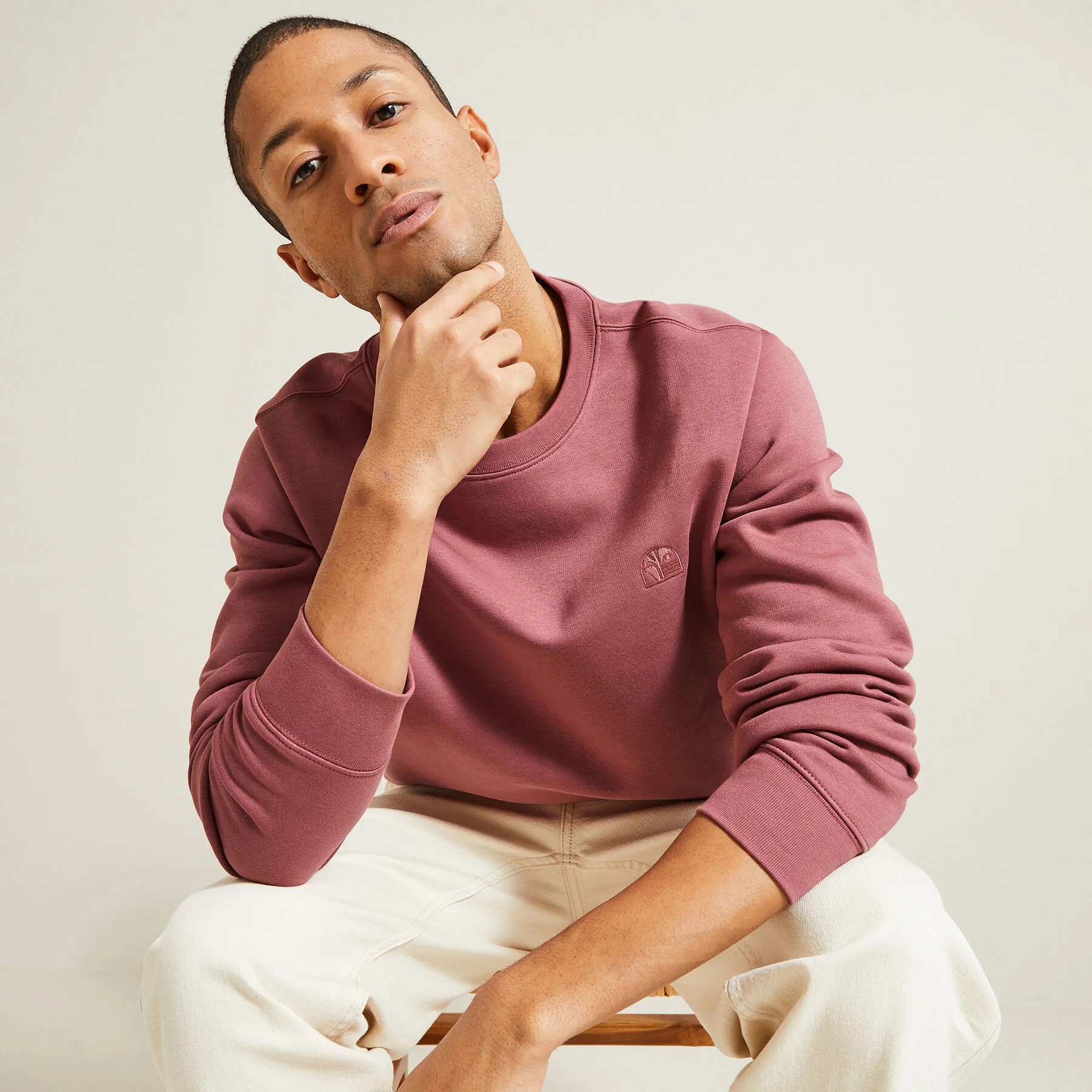 Sweat col rond broderie ton sur ton poitrine Rose | Jules