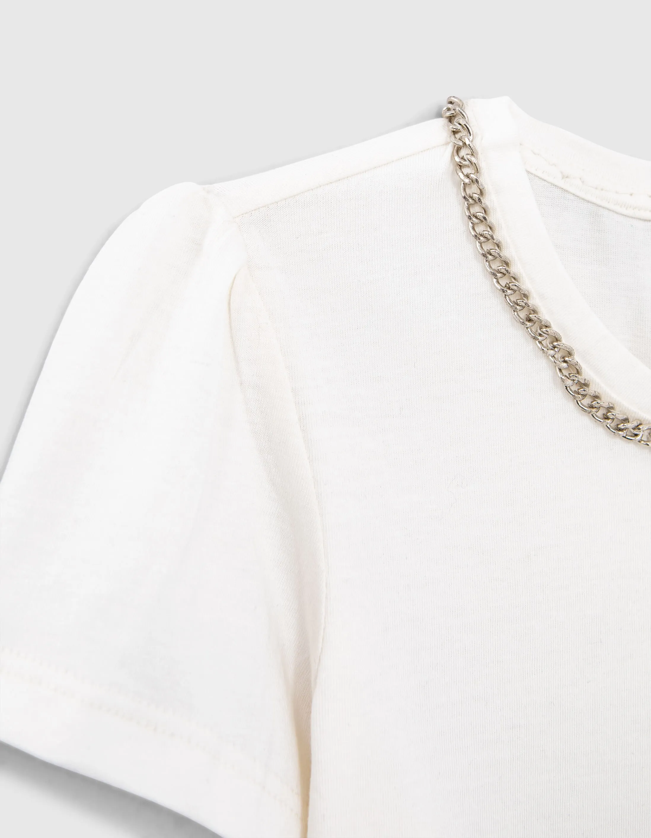 T-shirt blanc cassé col bijou fille