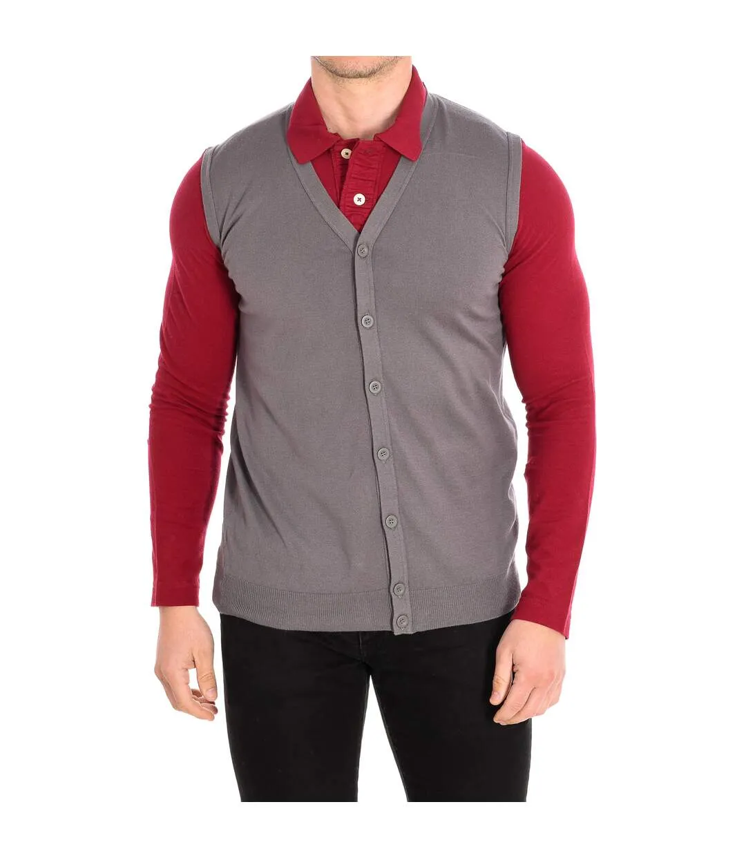 V-neck knitted vest 1P94U6249 man